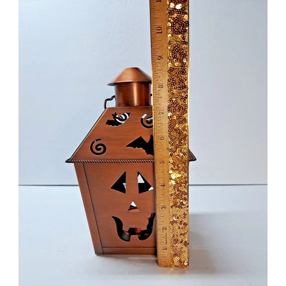 Halloween Metal Lantern Tealight Candle Holder Copper Bronze Tone Jack-O-Lantern